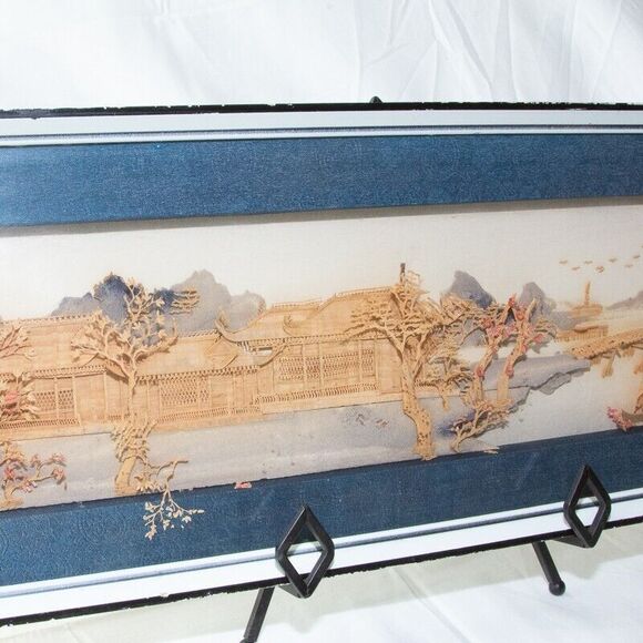 Rare Vgt Oversize Chinese Cork Carving Art Wall Hanging in Shadow Box Frame 25" - Picture 4 of 10